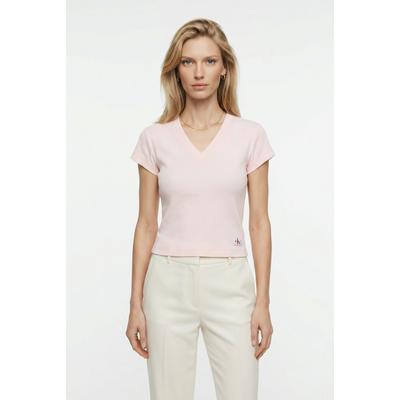 Calvin Klein Jeans "A- SS WOVEN LABEL RIB VNECK TEE" mit gewebtem Label