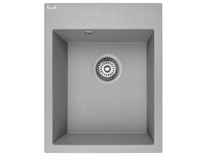 KOLMAN Küchenspüle Einzelbecken Monchichi Granitspüle, Rechteckig, 50/39 cm, Grau, Space Saving Siphon GRATIS