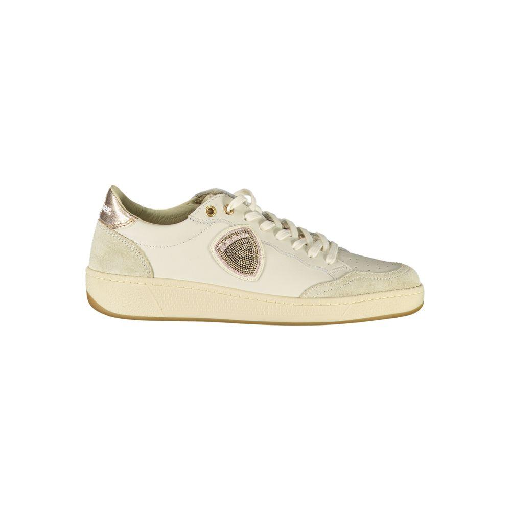 Blauer Witte Leren Dames Sneaker