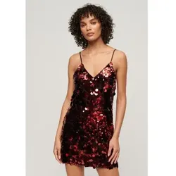 Superdry für Damen. W8011718A Minikleid mit Pailletten Disco rot (S), Lässig, Party, Polyester, Ärmellos / Hosenträger