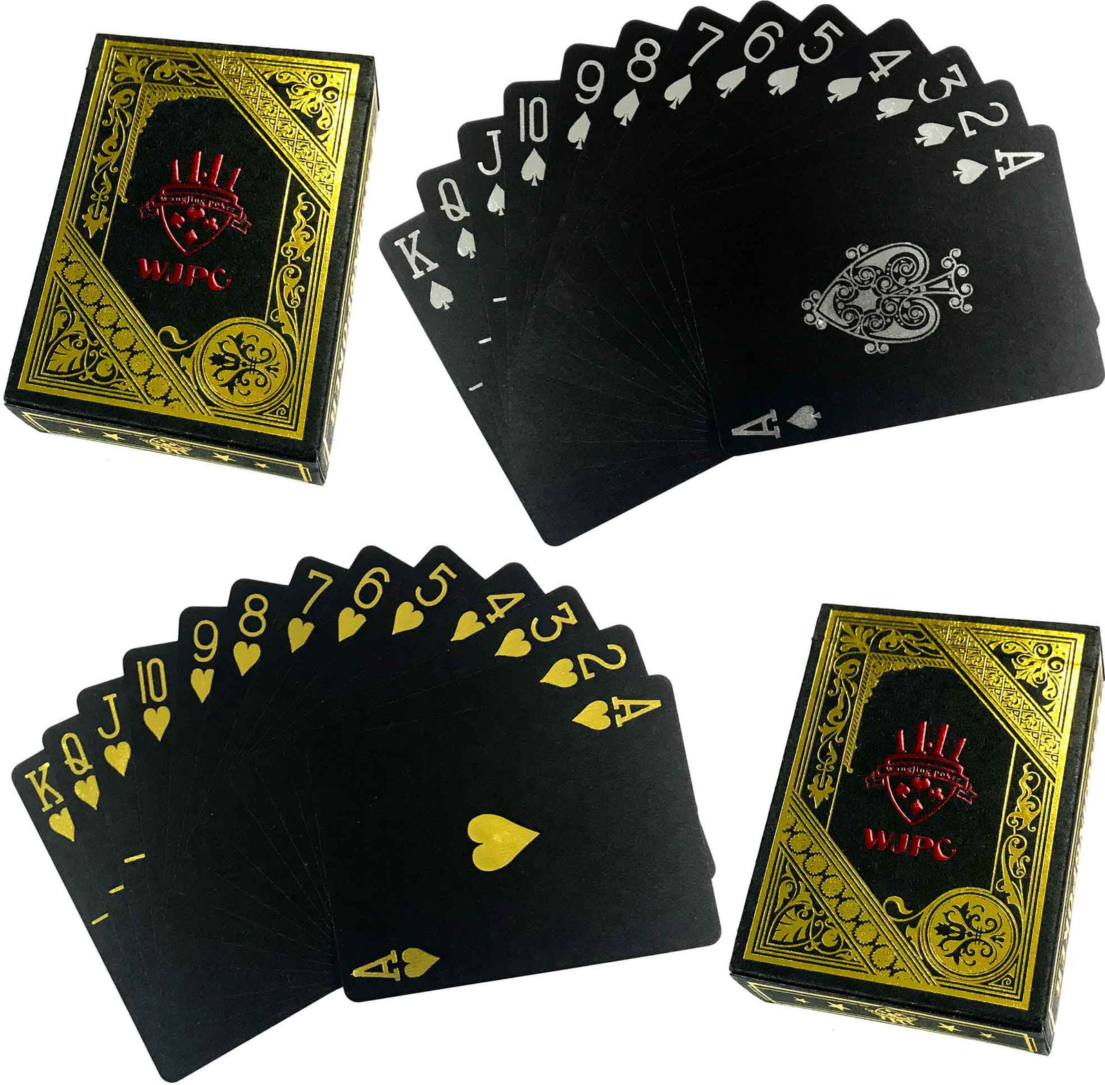 2 sets van 54 zwarte waterdichte premium plastic speelkaarten voor poker en skat