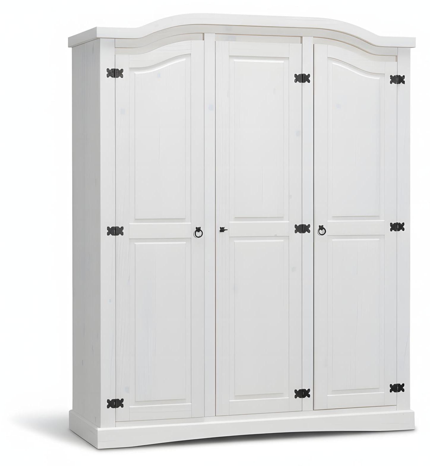 Witte 3-deurs kledingkast New Mexico van massief hout