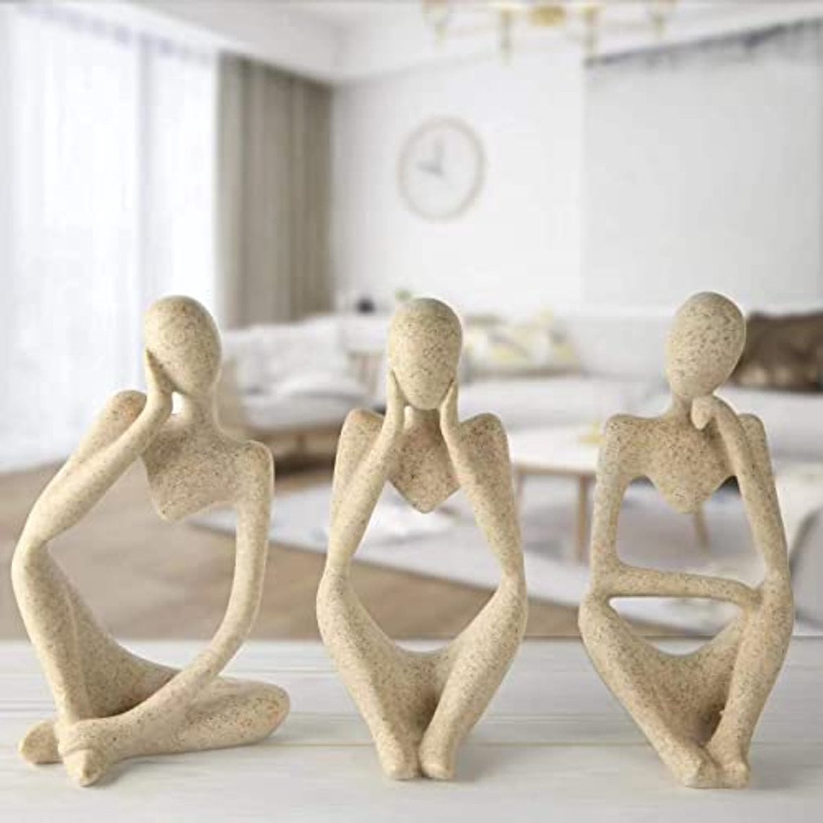 Abstracte Denker Standbeeld Sculptuur Set - Mini Zandsteen Thinking Man Decor voor Woonkamer en Kantoor