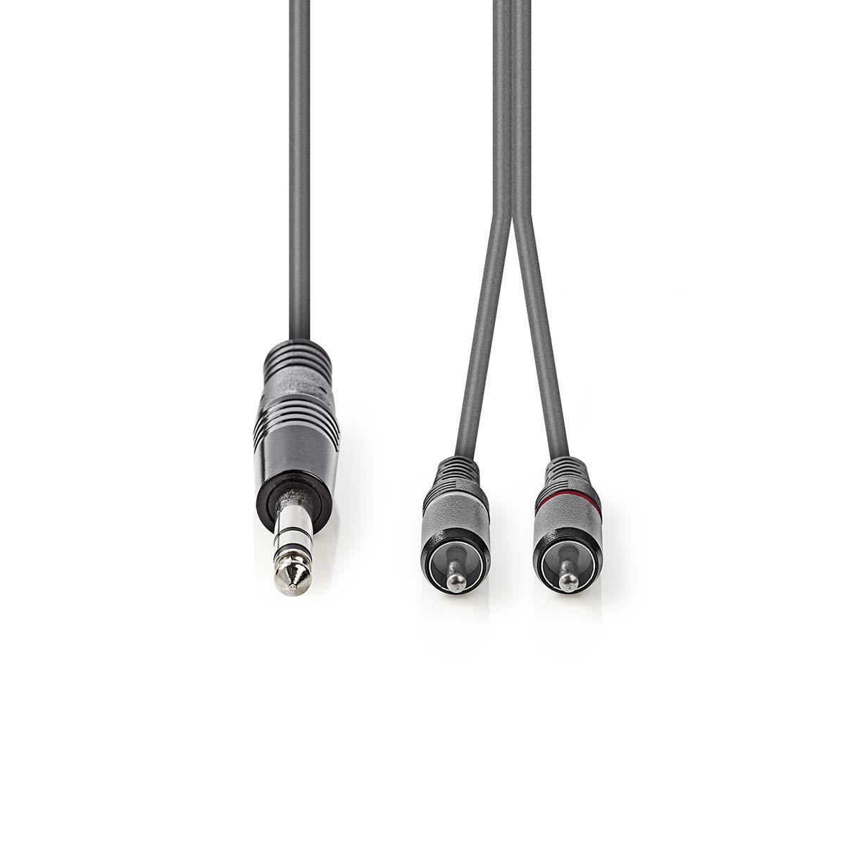 Nedis Stereo-audiokabel 6,35 mm man naar 2x RCA man, vernikkeld, donkergrijs, 3,00 m