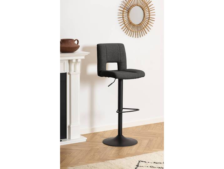 Chaises de bar Selina - Lot de 2 42 x 115 x 52cm Tissu structuré Badia: Anthracite
