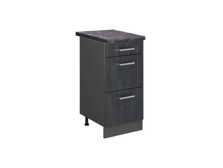 Vicco Küchenunterschrank R-Line, Schwarz Beton, 40 cm 3 Schubladen · Arbeitsplatte Anthrazit · Höhenverst. Füße · Leichter Zugriff · Frei kombinierbar