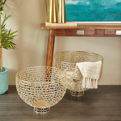 ARCILLA ELEMENTAL Gold Metal Decorative Bowl Decorative Bowl with Chain Link Patterns (Set of 2)