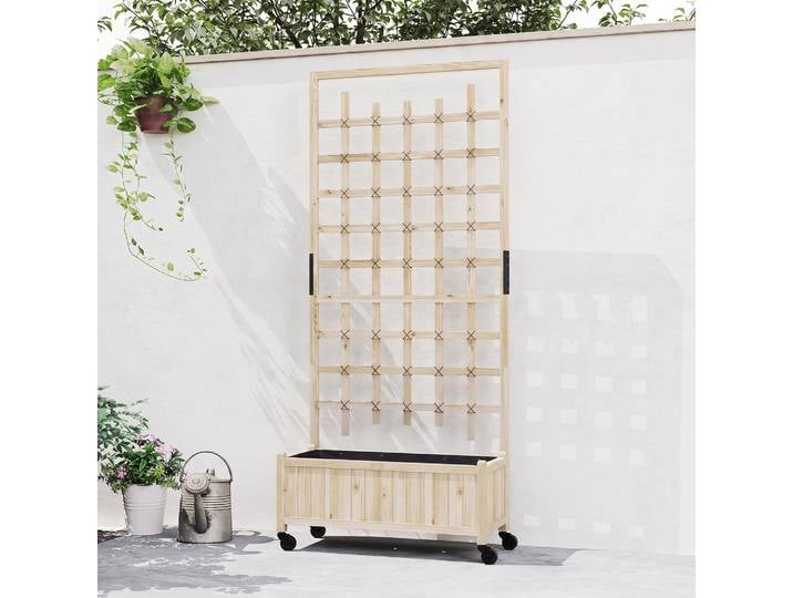 Outsunny Jardinière Treillis Bois Massif avec Roues 82,5x35x186cm