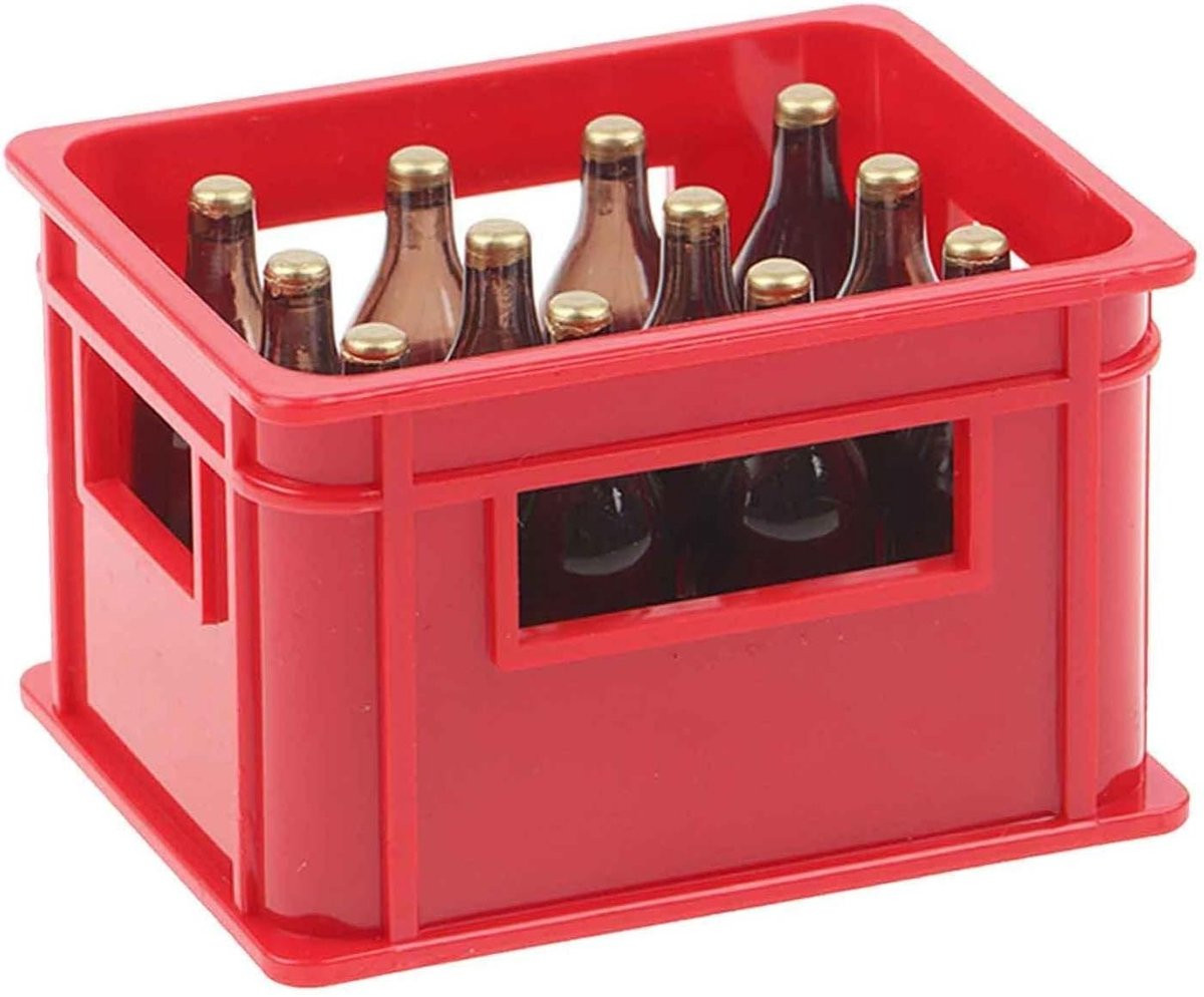 Mini Bierfles Decoratie Rood - Realistisch Miniatuur Ornament voor Fairy Garden en Tabletop - 6,9 cm