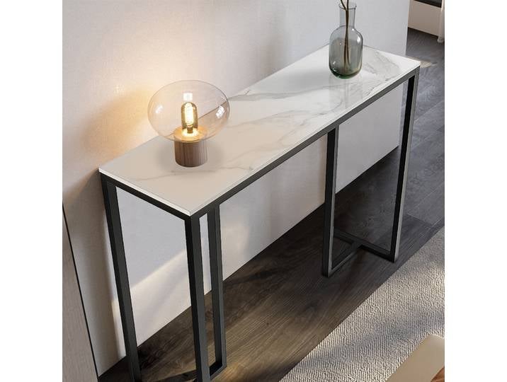 Table Console Moderne en Marbre avec Cadre D.lique, Support Latéral d'Accent, Canapé, Entrée, Hall, Meubles de Rangement