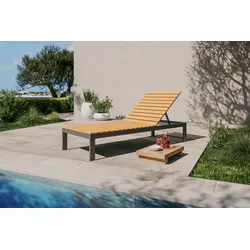 VILLANA Tasmania Gartenliege, dunkelgrau, Alu/Eukalyptus, wasserabweisend, verstellbare Rückenlehne, FSC®-zertifiziertes Produkt