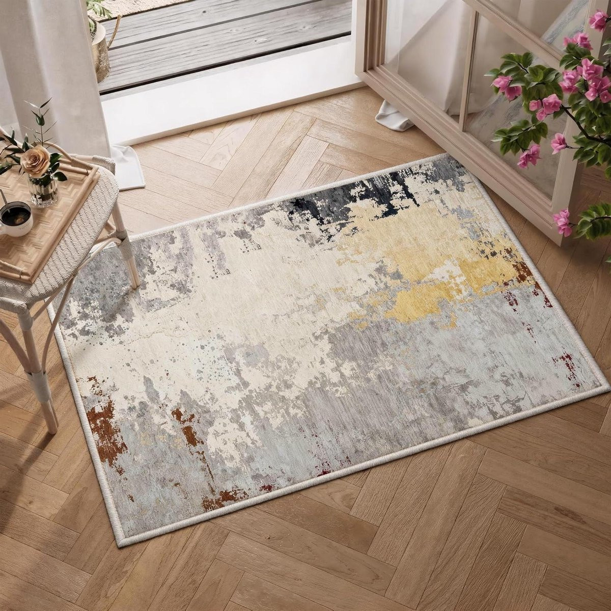 Bruine Runner Karpet Vloerkleed met Abstract Modern Design, Machinewasbaar, 60 x 90 cm