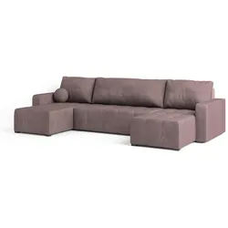WOHNLANDSCHAFT TOLARI Rosa Plüsch-Stoff mit Schlaffunktion