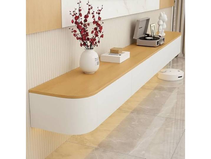 NOYHHAV Schwebender TV Schrank Wandmontierter Fernsehschrank-160CM Holzfarbe-B-LED-Leuchten