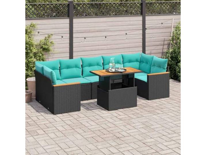 YUTAASU 8-TLG. Poly Rattan Sofagarnitur Schwarz mit Kissen