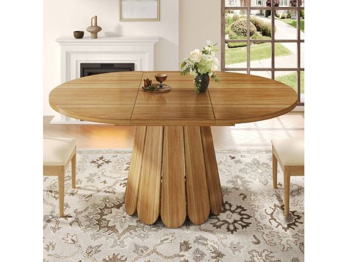 Table à manger extensible ronde marron 118-158 cm en MDF aspect bois