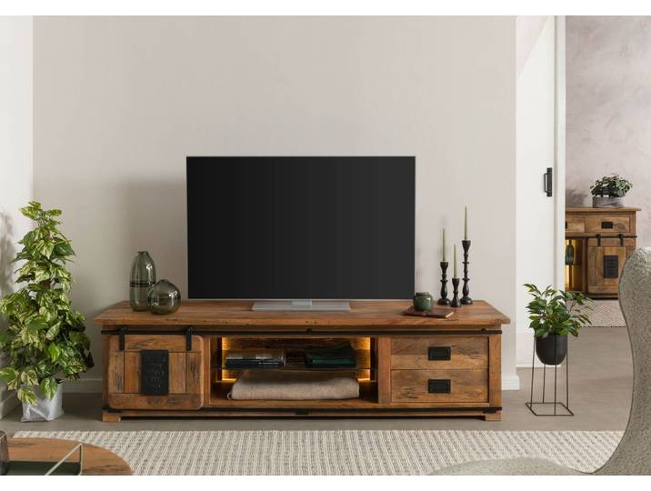 Meuble TV en bois de Manguier / Bois de récupération 200x55x50 naturel laqué RAILWAY LUX #131