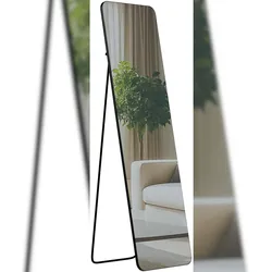Décoshop26 - Ganzkörperspiegel freistehend oder zur Wandmontage mit mattschwarzem Metallrahmen und klarem minimalistischem Design. 10_0008400