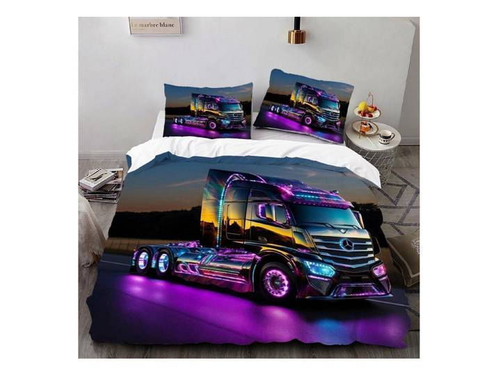 LuxusKollektion Jugendbettwäsche Bettwäsche 200x200cm Lila LKW Kopf 3D Druck
