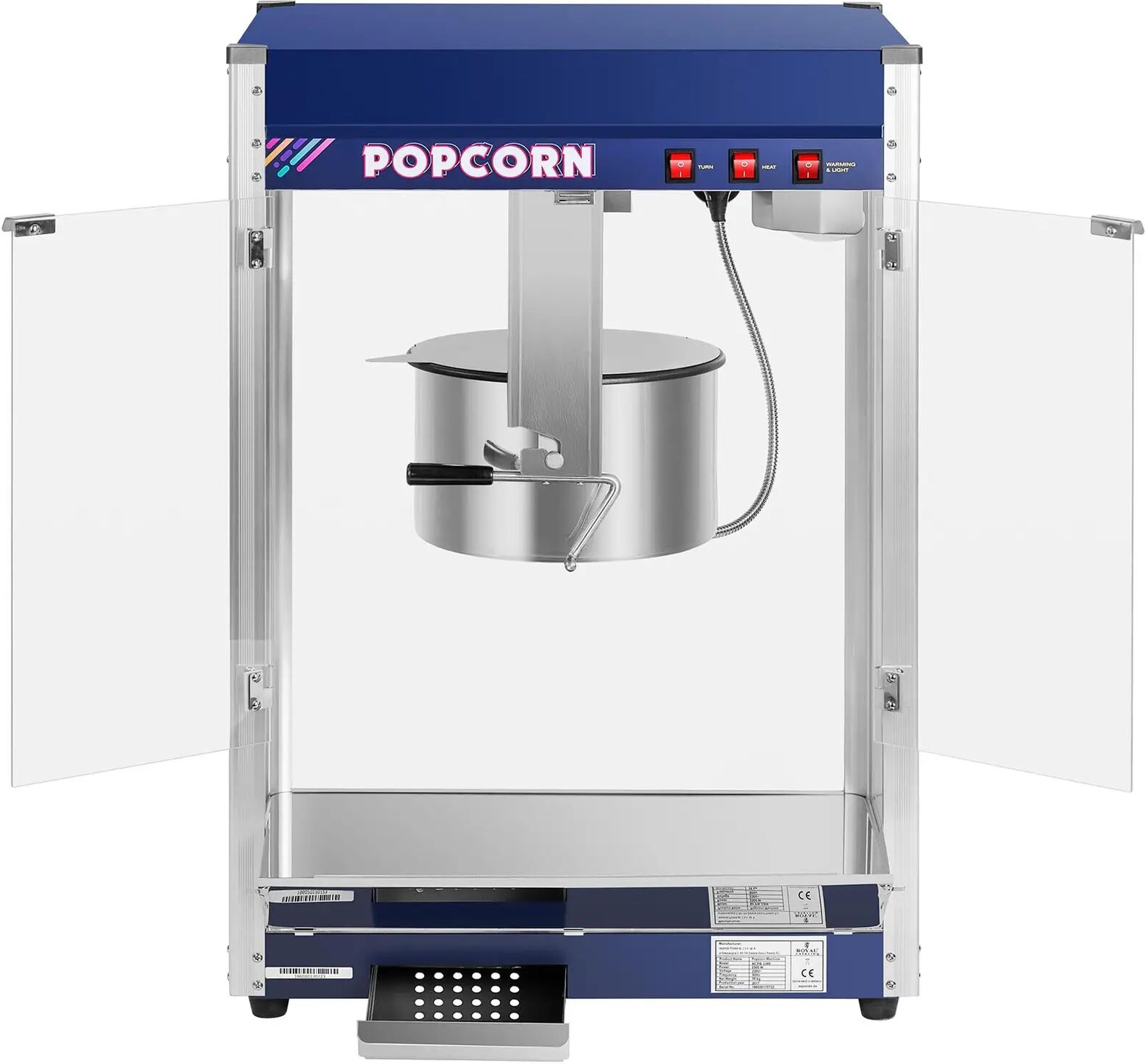 XXL-Popcornmaschine - 2350 W - 8 kg/h - blau - Royal Catering RCPR-2300