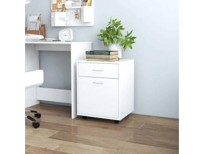 GPWERSDF Rollschrank Weiß 45x38x54 cm Holzwerkstoff mit Tür und Schublade Mobil durch Rollen, 2 Bremsen, pflegeleichte Oberfläche, kompaktes Format, für Akten und Kleinigkeiten