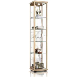 K-Möbel Glasvitrine in Buche (176x37x33cm) mit 4 höhenverstellbaren Glasböden, Spiegel, Schloss, LED - Modellauto Vitrine Buche Vitrinenschrank Buche
