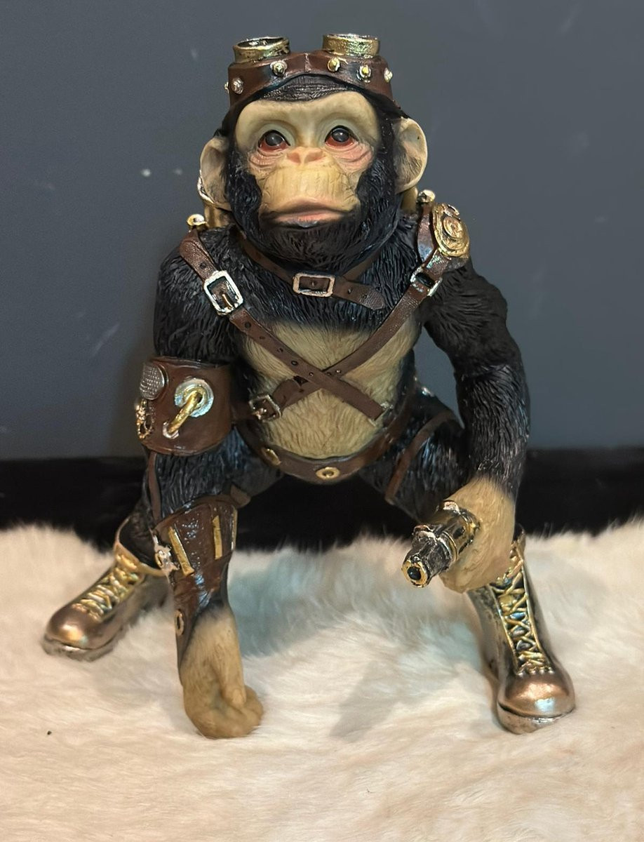 Goodyz Steampunk Collectie Chimpanzee Decoratie - Zwart - Hoogte: 20 cm