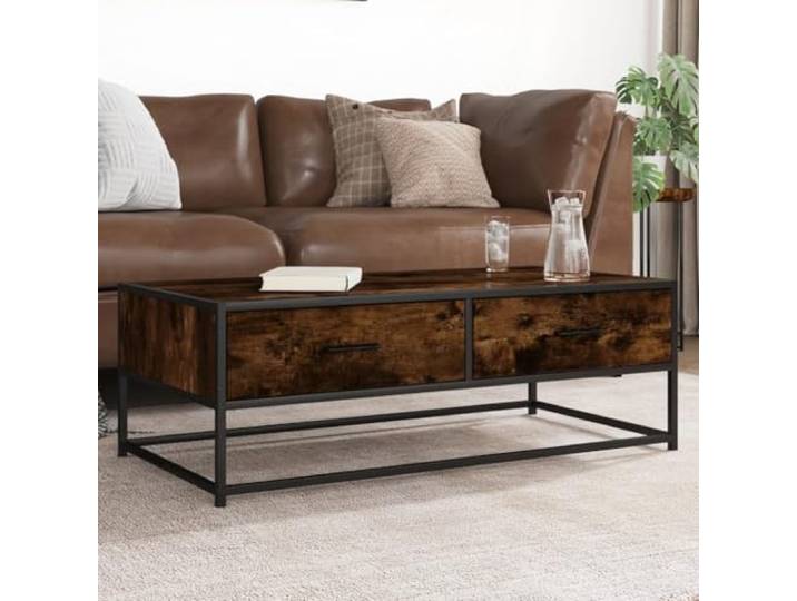 HEFZGDB Industrieller Couchtisch Räuchereiche 100x50x35 cm aus Holzwerkstoff und Metall mit Stauraum und Korrosionsbeständigkeit