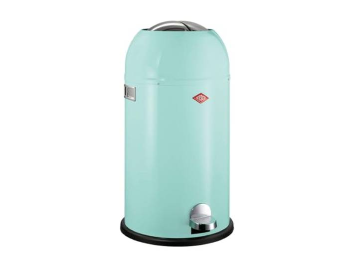 WESCO Kickmaster Abfallsammler in der Farbe mint grün pulverbeschichtetes Stahlblech, eingebauter Dämpfer, 33 Liter Volumen, großer Einwurf