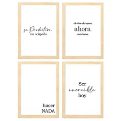 POSTER Set mit 4 Jetzt TypografieStil A4 Rahmen aus hellem Holz