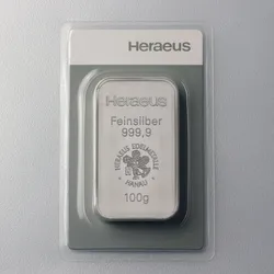 Silberbarren 100g HERAEUS, geprägt