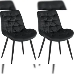 Décoshop26 - 2 Esszimmerstühle in schwarzem Samt mit schwarzem Metallgestell Komfort und zeitlose Eleganz 10_0007441