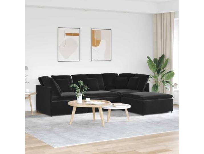 HEFZGDB Modulares Sofa mit Fußhocker Kissen Samt Schwarz – Elegante Sitzgruppe mit atmungsaktiver Samtpolsterung und robustem Metallrahmen für vielseitige Raumgestaltung