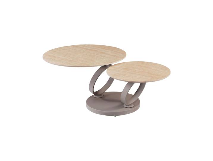 Table Basse Solyne 135 Cm Beige Effet Travertin Avec Plateaux Rotatifs Et Structure Taupe