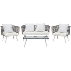 LOUNGE-SET 4-sitzer Rattan Weiß Ragusa