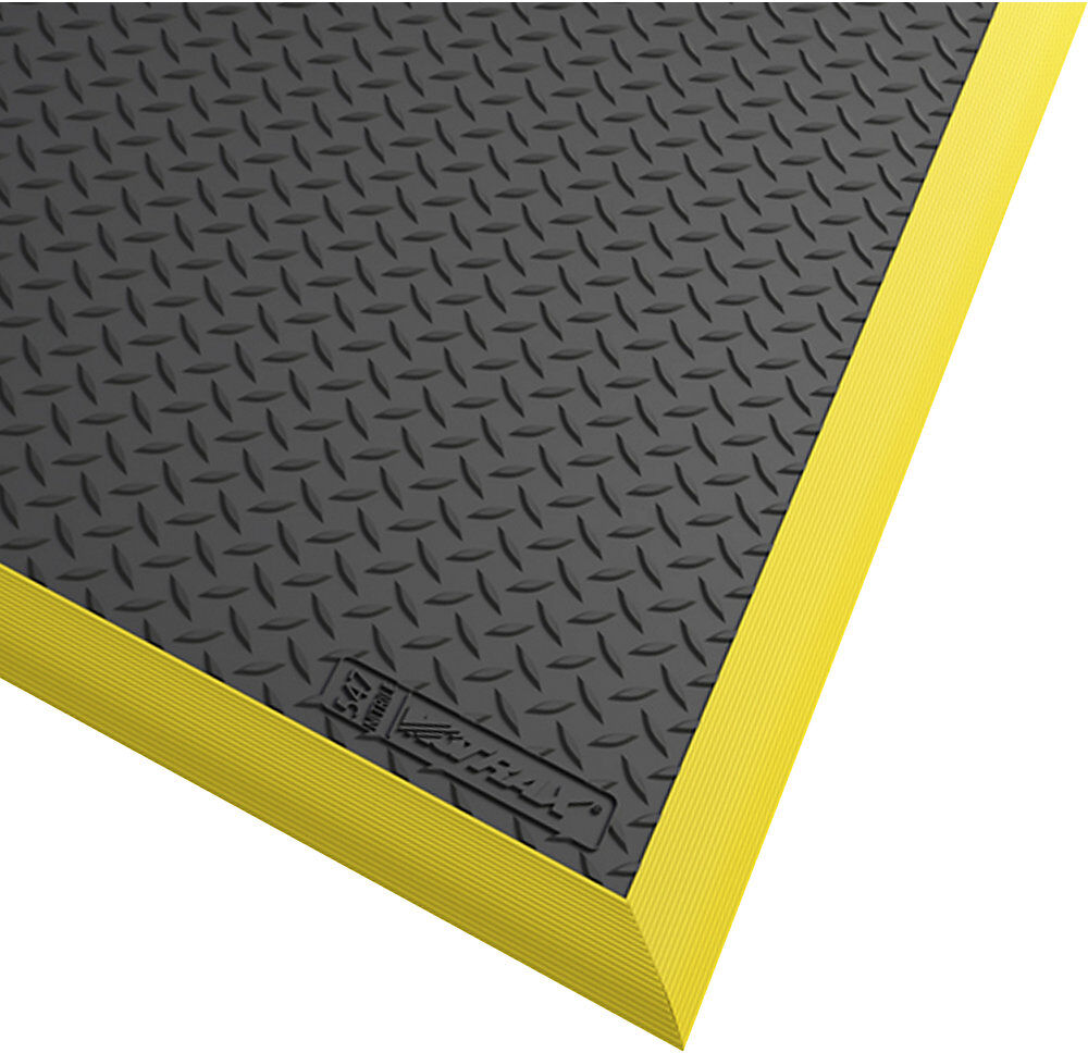 NOTRAX Anti-Ermüdungsmatte Diamond Flex™ Nitrile, 1630 x 1020 mm, mit 4 gelben Kantenleisten, schwarz