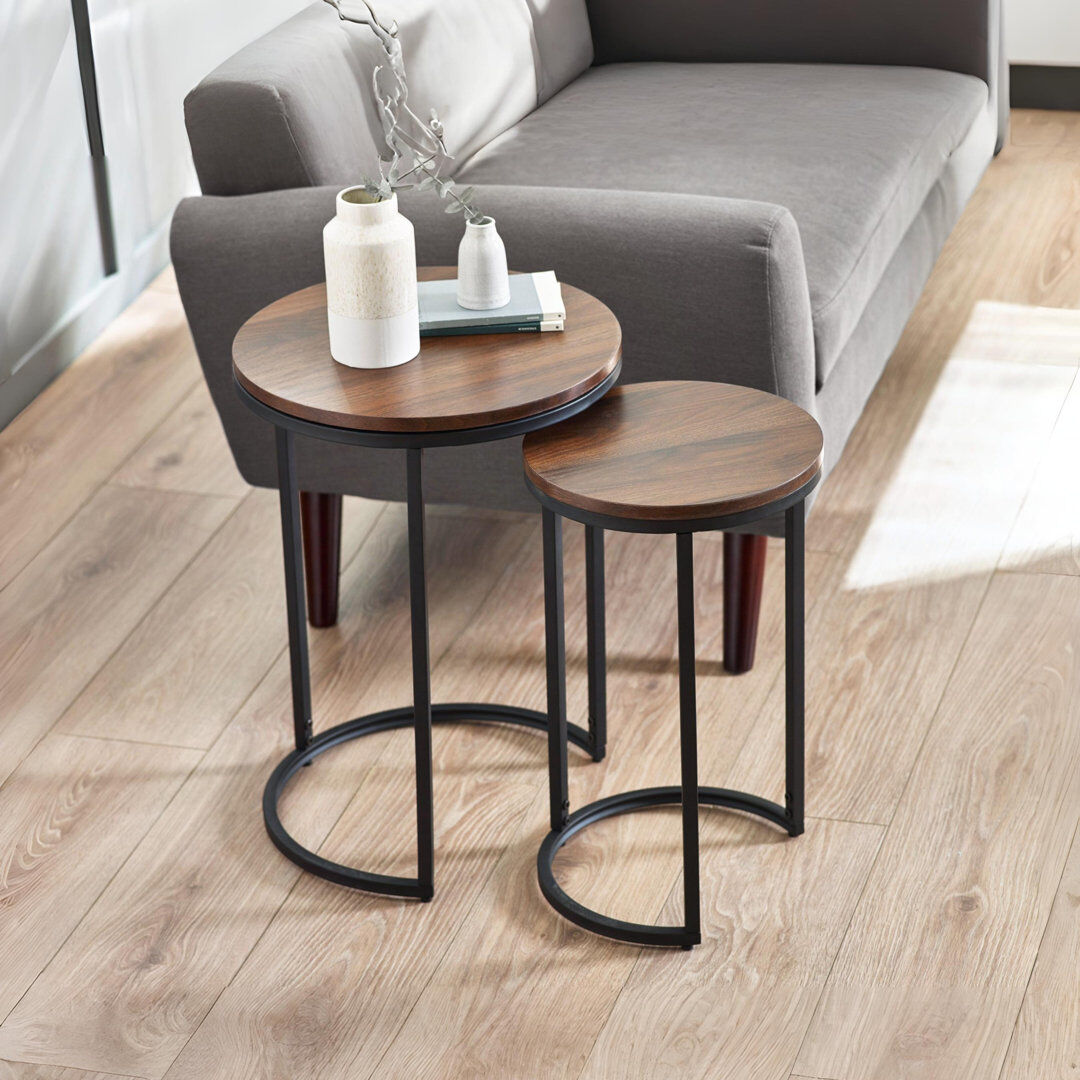 Borough Wharf Aeris Round Nesting Tables Walnut 40cm W X 40cm D