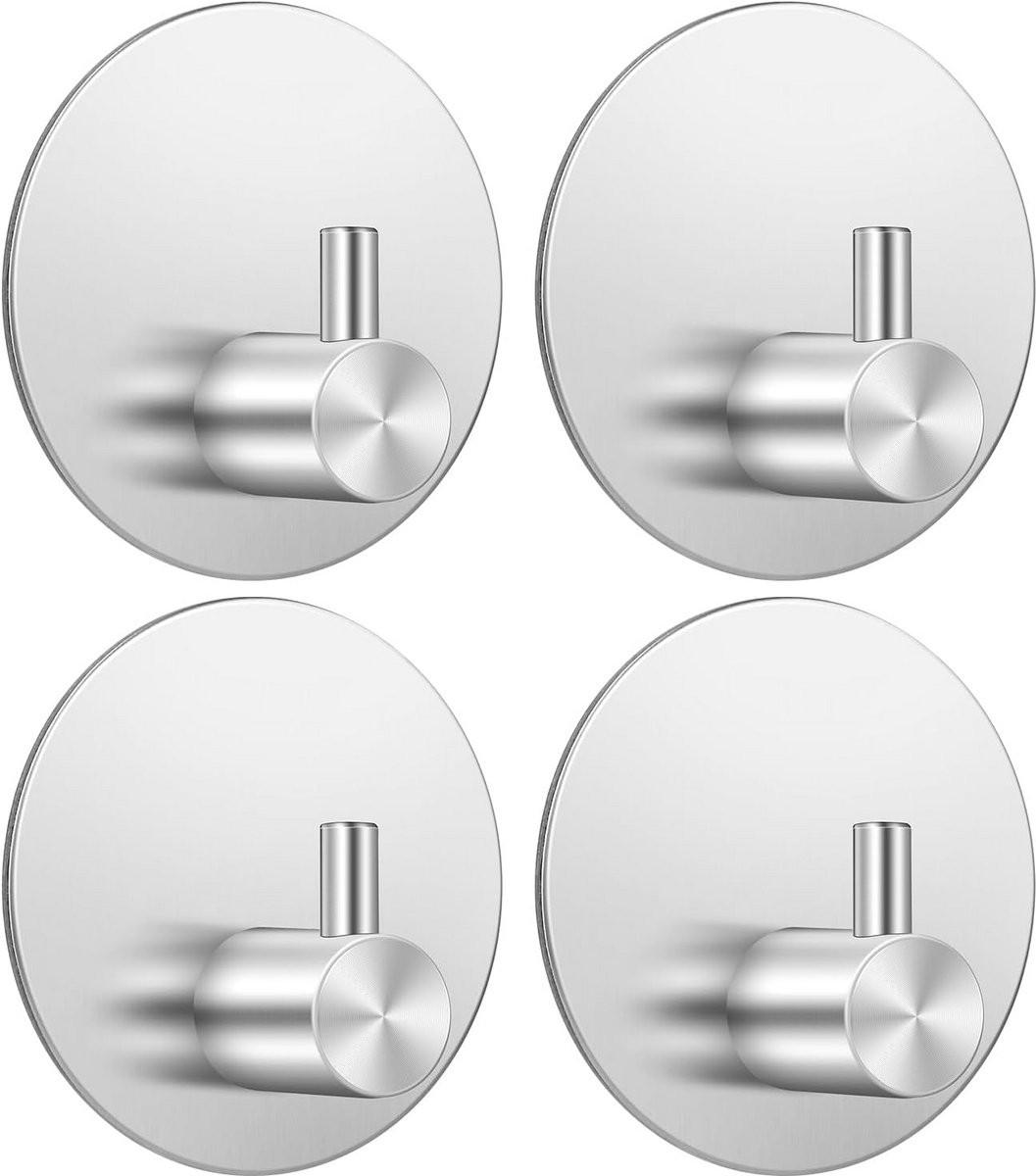 Set van 4 zelfklevende RVS haken voor keuken en badkamer - Zilver