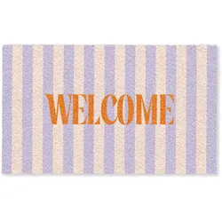 FUSSMATTE Lila – Orange – Streifen – Willkommen 150x90 cm