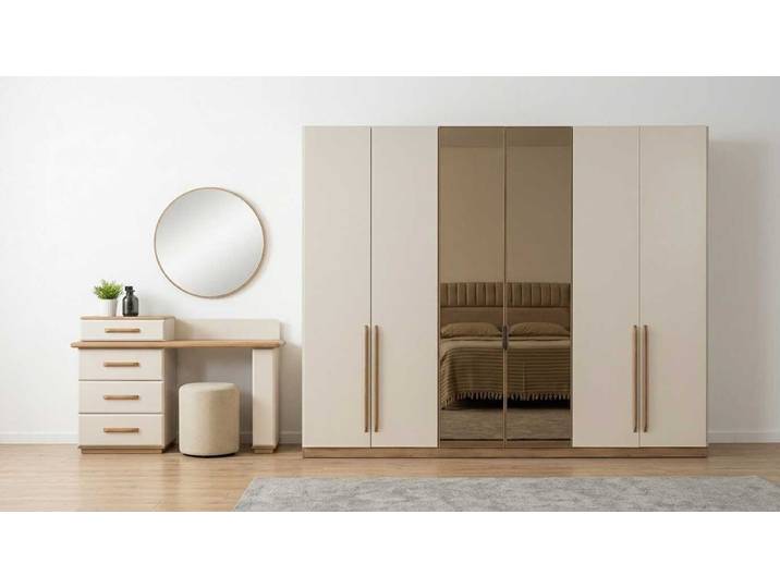 JVmoebel Kleiderschrank Schlafzimmer Set Beige Modern Luxus Kleiderschrank Schminktisch