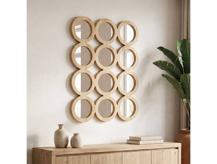 Ensemble rectangulaire 100 x 85 cm de miroirs ronds avec cadre en bois - Ellipse