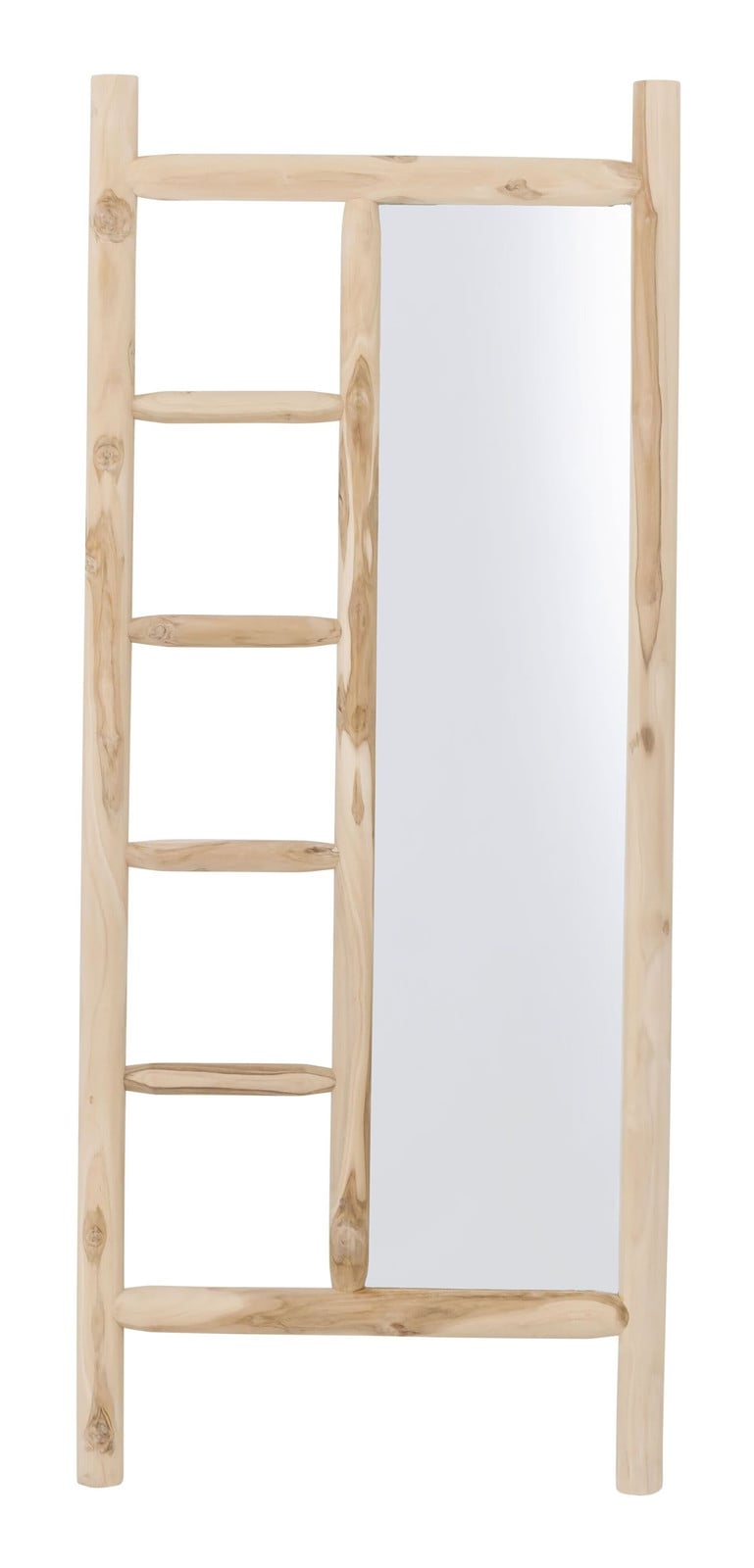 MUST Living Spiegel Benidorm met ladder, Teakhout, Naturel, 180 x 75 cm