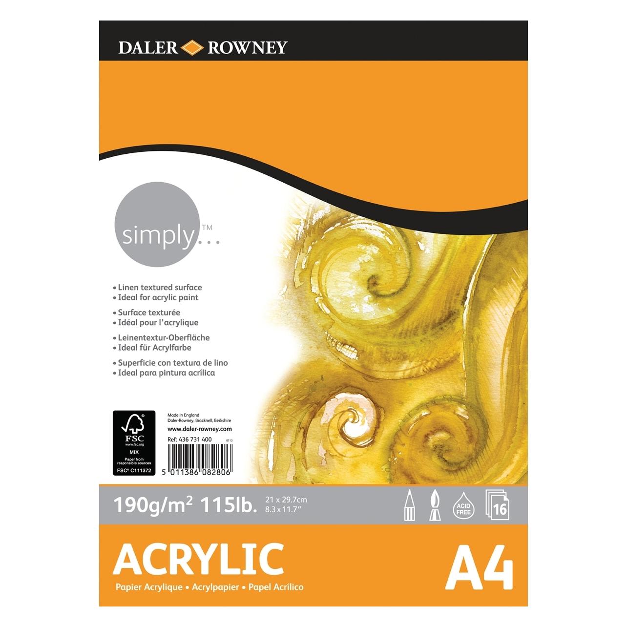 Daler-Rowney Acrylblock A4 190g 16Blatt (A4, Kariert, Harter Einband) (D436731400)