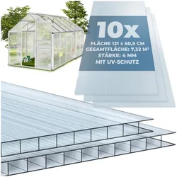 tectake® 10er Set Doppelstegplatten, 7,32 m2 Gesamtfläche, individuell zuschneidbar, wärmedämmend, temperaturresistent, 121 x 60,5 x 0,4 cm je Platte