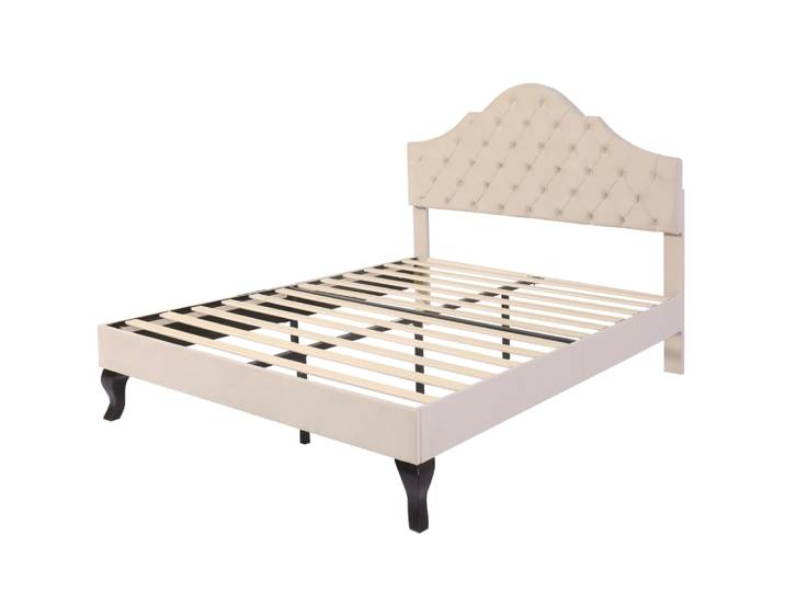 Lit rembourré en velours polyester beige 140 x 190 cm