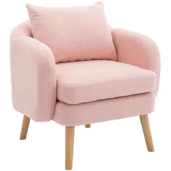 Sessel 71x72x71 cm aus Teddy-Samt mit abnehmbarem Kissen – stilvoller Freizeitsessel mit Lendenwirbelstütze in Rosa
