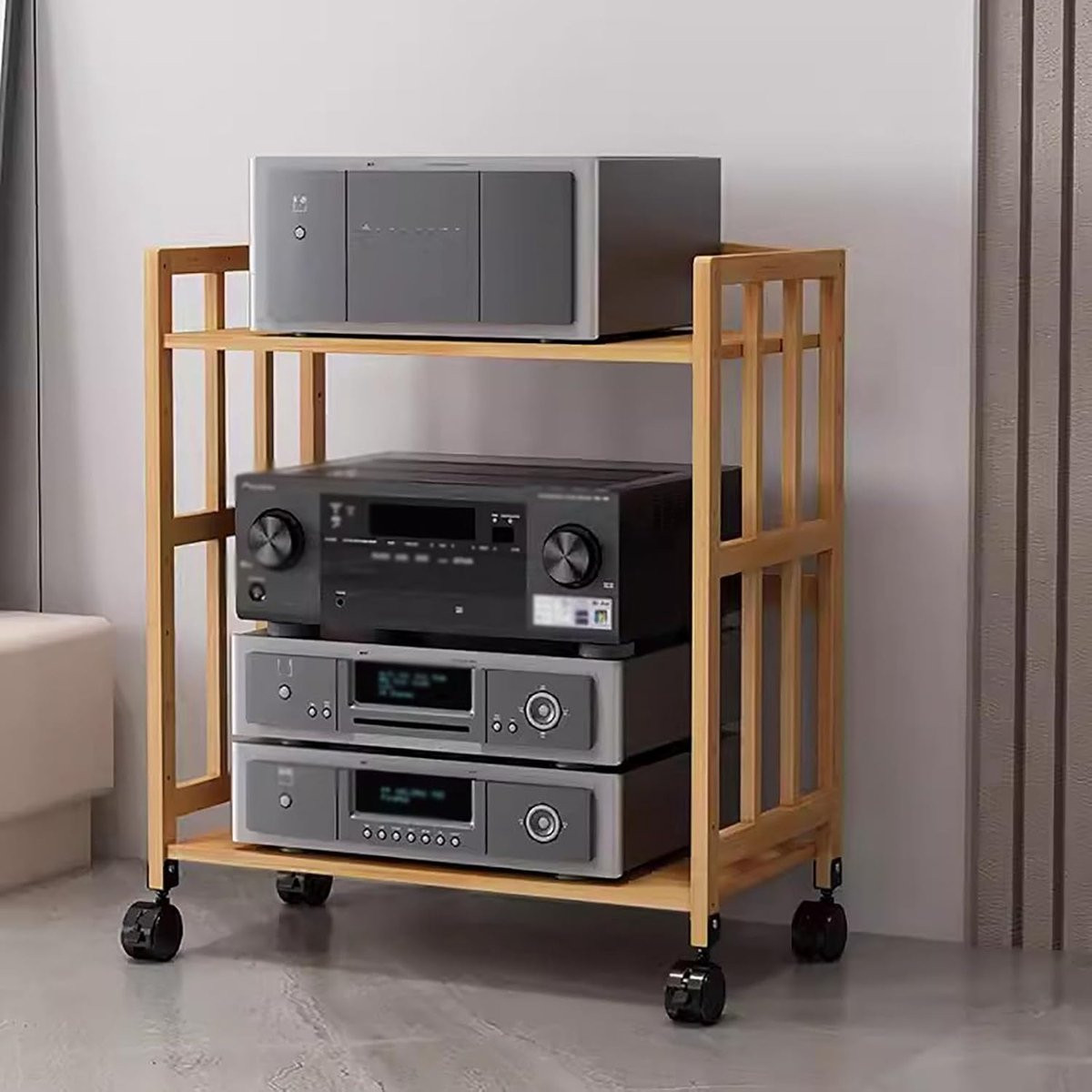 Audio Rek Media Meubel met Verstelbare Planken in Mahonie