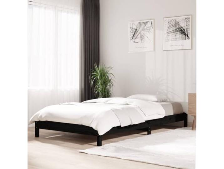 Massivholz Kiefer Stapelbett für begrenzten Wohnraum 80 x 200 cm Schwarz Stapelbett Schwarz 80x200 cm Massivholz Kiefer Plattformbett Stabil Holzrahmen mit Lattenrost Gästezimmer Schlafzimmer