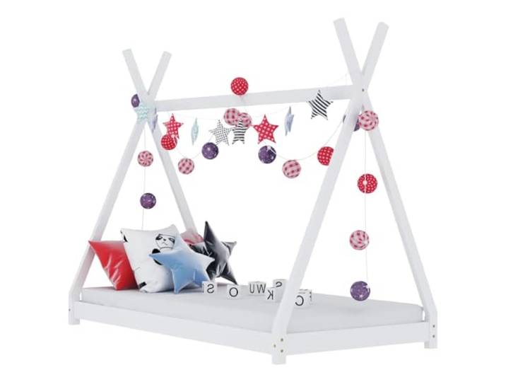 vidaXL Kiefernholz Massiv Kinderbett Hausbett Bettenhaus Spielbett Tipi Indianer Bett Kinderhaus Holzbett Bettgestell Lattenrost Weiß 70x140cm