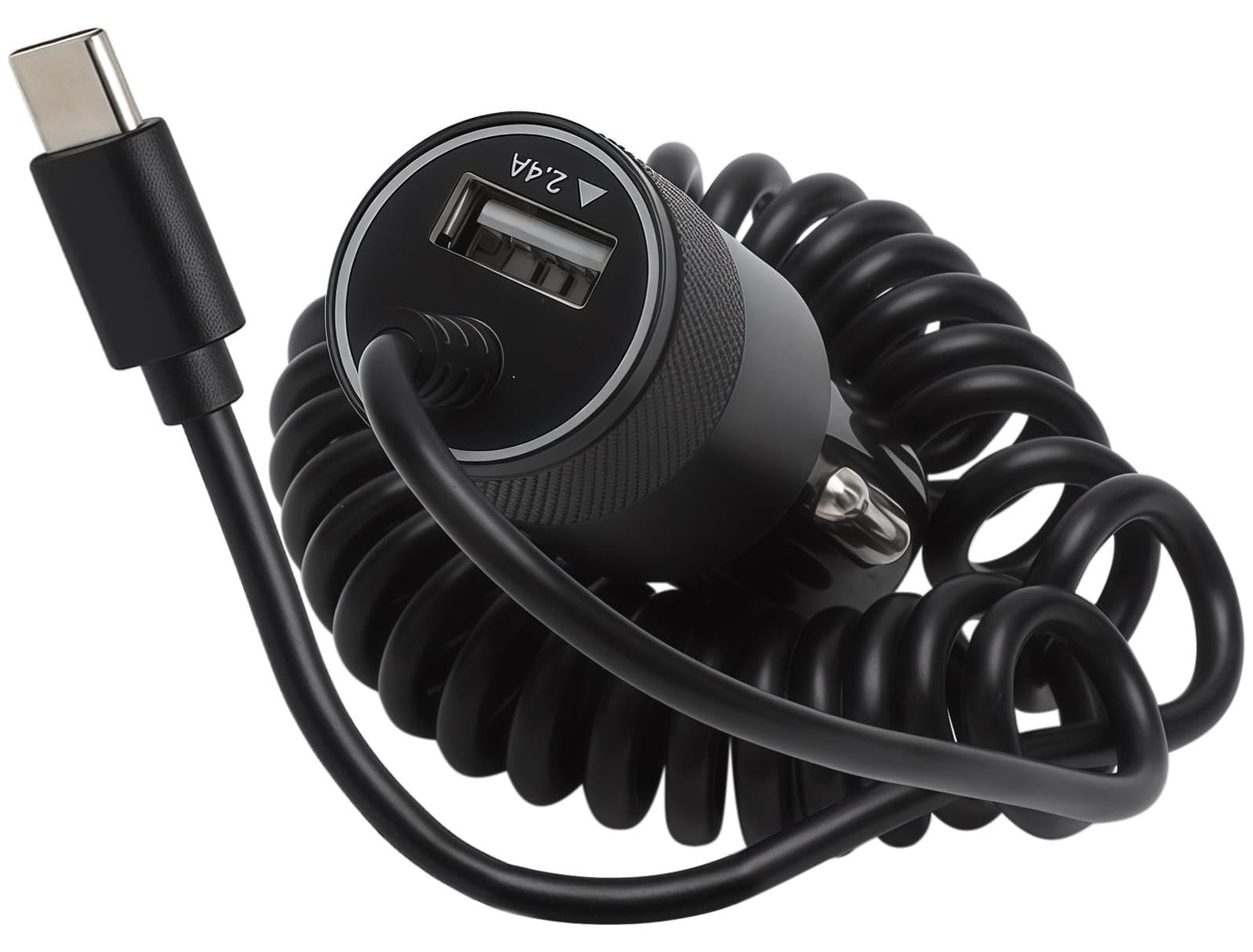 Dripio USB-C autolader met 2 aansluitingen, 40W, 3,1A en 1,2 meter spiraalkabel